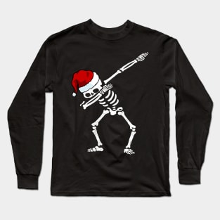 Dabbing Skeleton Shirt Santa Hat Christmas Shirt Dab Skull Long Sleeve T-Shirt